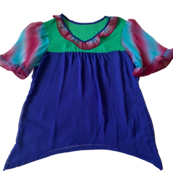 Multi Coloured Ruffle Sleeve Top - Picture 3 of 3